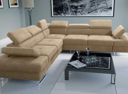 Sofa Couch Polsterung L-Form Wohnzimmer Design Ecke Leder Neu Beige Luxus